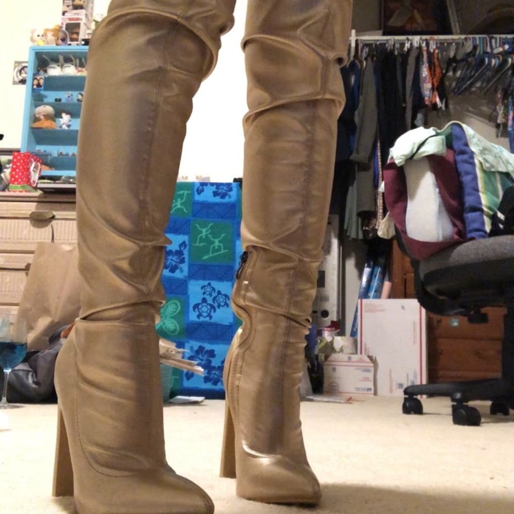 Faux Leather (Gold) Heel Boots